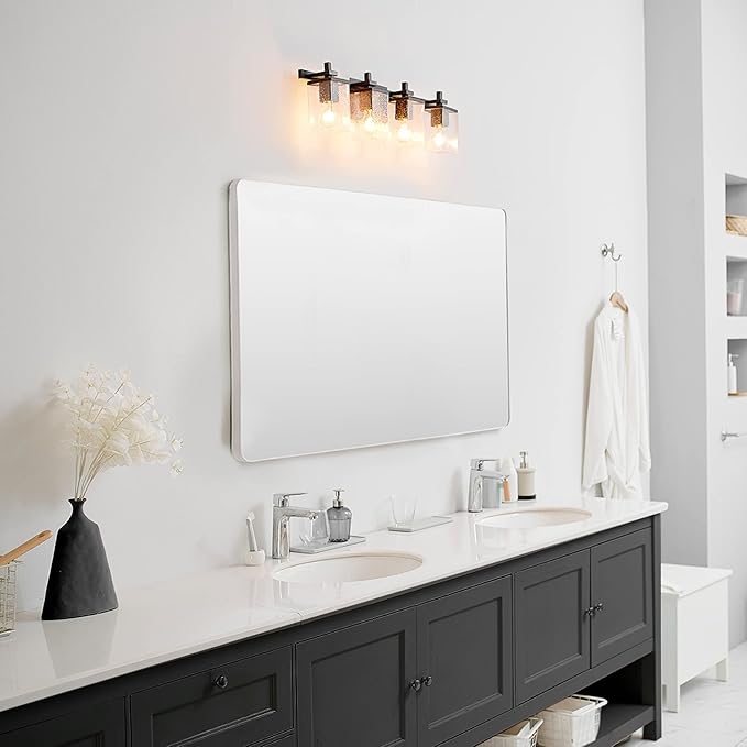 GLOBE Electric 52089 Dakota 4-Light Vanity Light, Matte Black, Seeded Glass Shades
