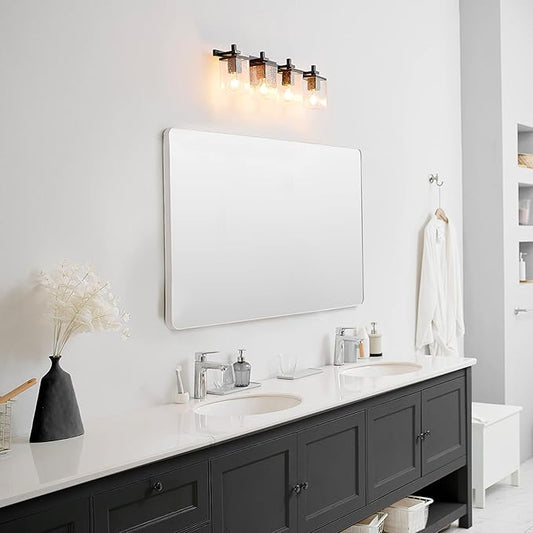 GLOBE Electric 52089 Dakota 4-Light Vanity Light, Matte Black, Seeded Glass Shades