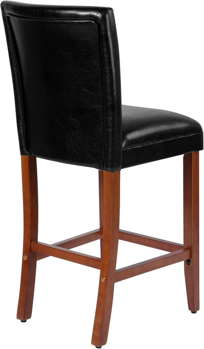 HomePop Home Decor Classic Counter Height Bar Stool, Set of 1, 29 Inch, Faux Leather Upholstered, Decorative Home Furniture, Black