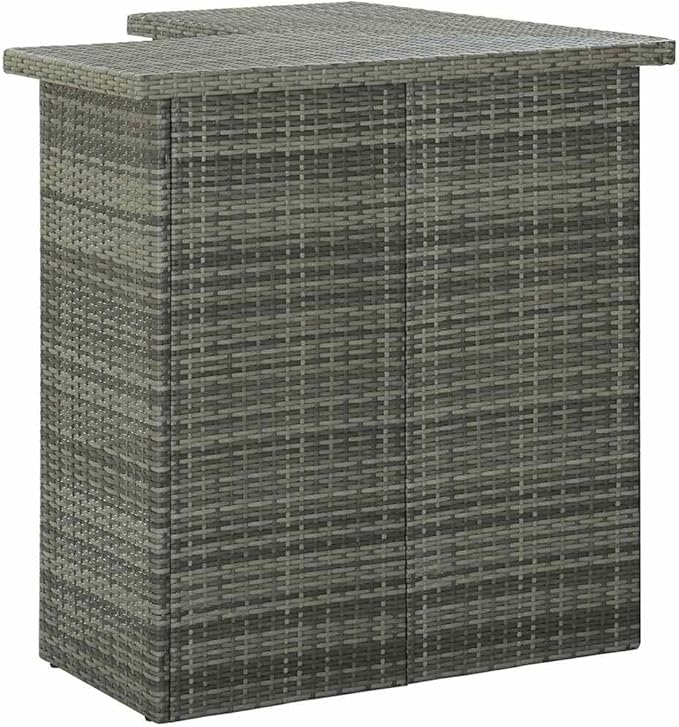 Corner Bar Table with 3 Shelves, Modern Grey PE Rattan and Steel High Top Table for Kitchen, Dining Room, Indoor and Outdoor Space-Saving Furniture