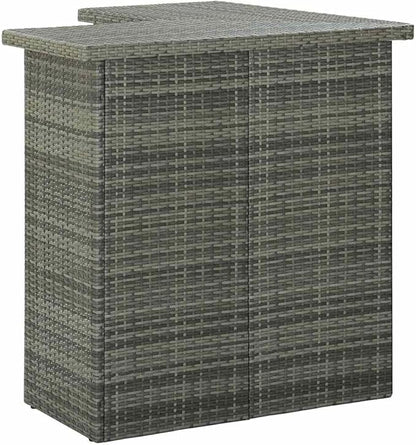 Corner Bar Table with 3 Shelves, Modern Grey PE Rattan and Steel High Top Table for Kitchen, Dining Room, Indoor and Outdoor Space-Saving Furniture