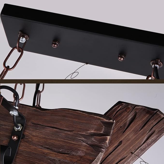 A Million Industrial Wooden Pendant Light, Vintage Retro Hanging Chandelier 6 E26 Bulb Sockets for Farmhouse Kitchen Island Bar Retro Ceiling Light Height Adjustable Fixture