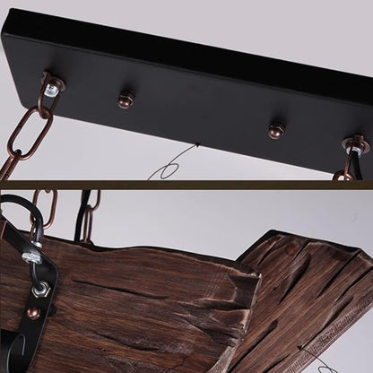 A Million Industrial Wooden Pendant Light, Vintage Retro Hanging Chandelier 6 E26 Bulb Sockets for Farmhouse Kitchen Island Bar Retro Ceiling Light Height Adjustable Fixture