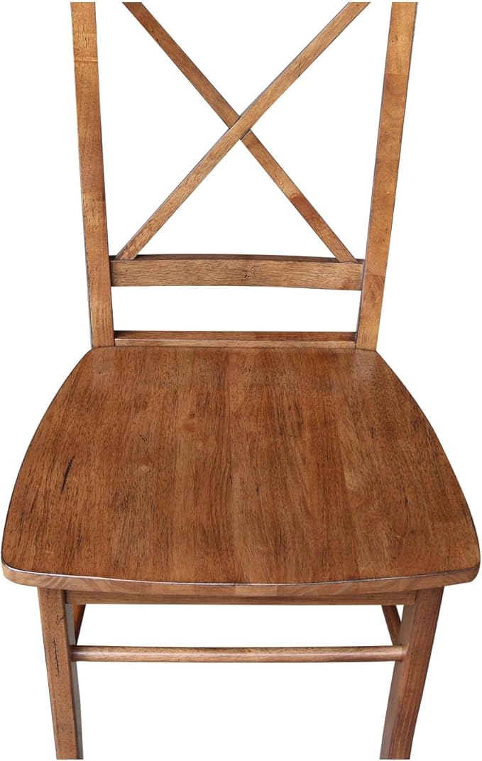 IC INTERNATIONAL CONCEPTS Set of Two Solid Wood X-Back Chairs in Distressed Oak