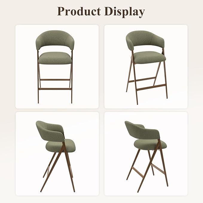 Bar Stools Set of 4, Counter Height Bar Stools with Back, Modern Upholstered Island Stools with Metal Legs for Kitchen Island, Counter, Dining Room, Green