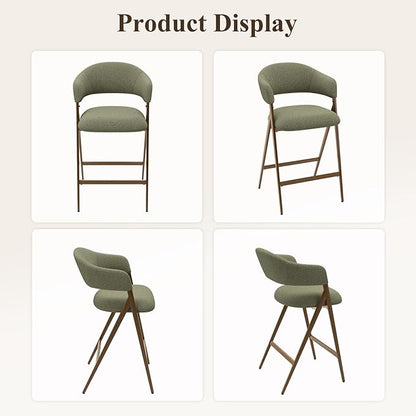 Bar Stools Set of 4, Counter Height Bar Stools with Back, Modern Upholstered Island Stools with Metal Legs for Kitchen Island, Counter, Dining Room, Green