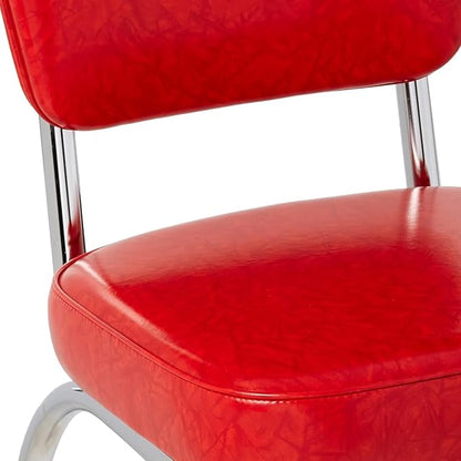 HomeStock Diner Chair - Vinyl Seat, Chrome Frame - Fully Assembled Bistro Kitchen Chair Cracked Ice Red