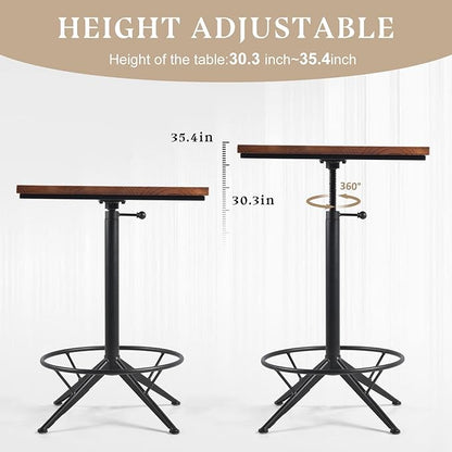 Industrail Metal Frame Wood top Square Kitchen Dining Table,Adjustable 23.62"*23.62"* H30.31-34.43"