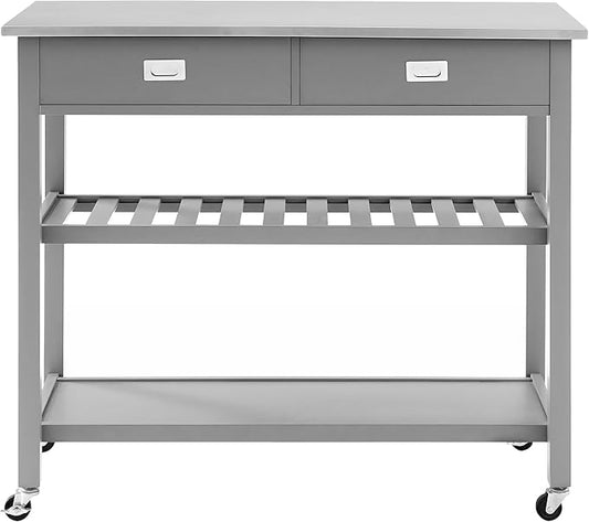 Crosley Furniture Chloe Stainless Steel Top Rolling Kitchen Island Storage Cart, Microwave Stand, Wine Rack, Gray