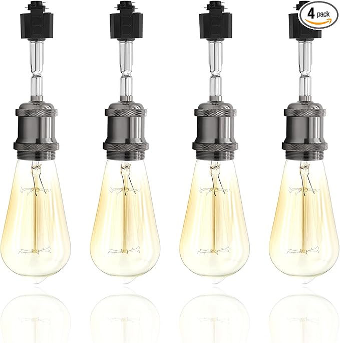 E26 Track Light Heads H Type Track Lighting Heads Direction Adjustable LED Track Lights Fixture Dimmable for Kitchen, Retro Vintage Style, Bulbs Not Included - Pack of 4(Pear Black)