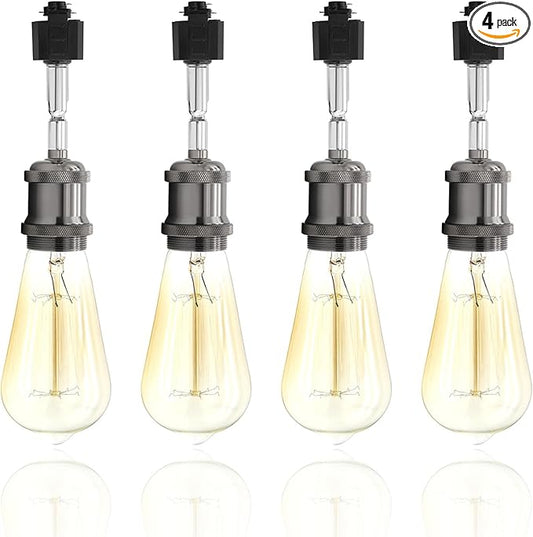 E26 Track Light Heads H Type Track Lighting Heads Direction Adjustable LED Track Lights Fixture Dimmable for Kitchen, Retro Vintage Style, Bulbs Not Included - Pack of 4(Pear Black)