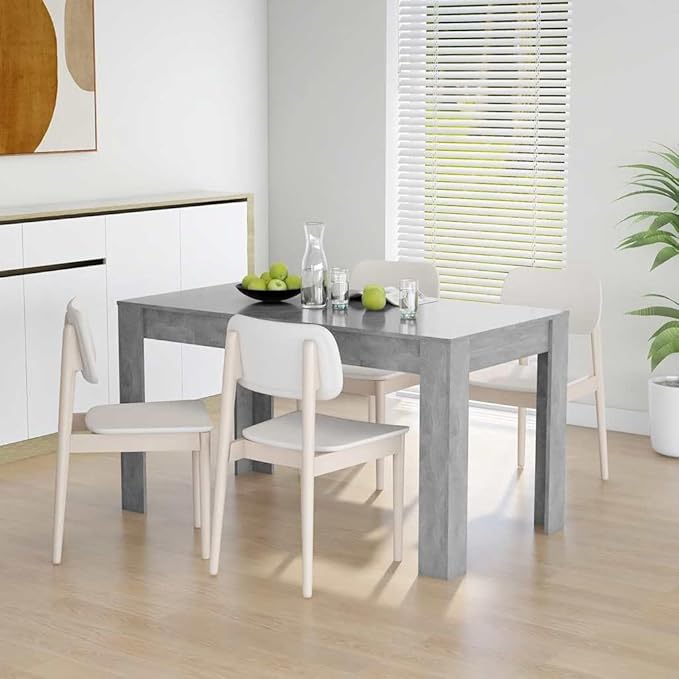 Concrete Grey Modern Dining Table Engineered Wood 55.1 Inch Long Square Shape for Dining Room Kitchen Compact Spaces Durable Sleek Design