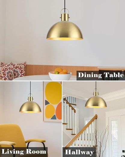 Gold Pendant Light 2 Pack, 11.8 Inch Pendant Lights Kitchen Island, Dome Pendant Lights, Farmhouse Pendant Light for Kitchen Island, Dining Room, Living Room
