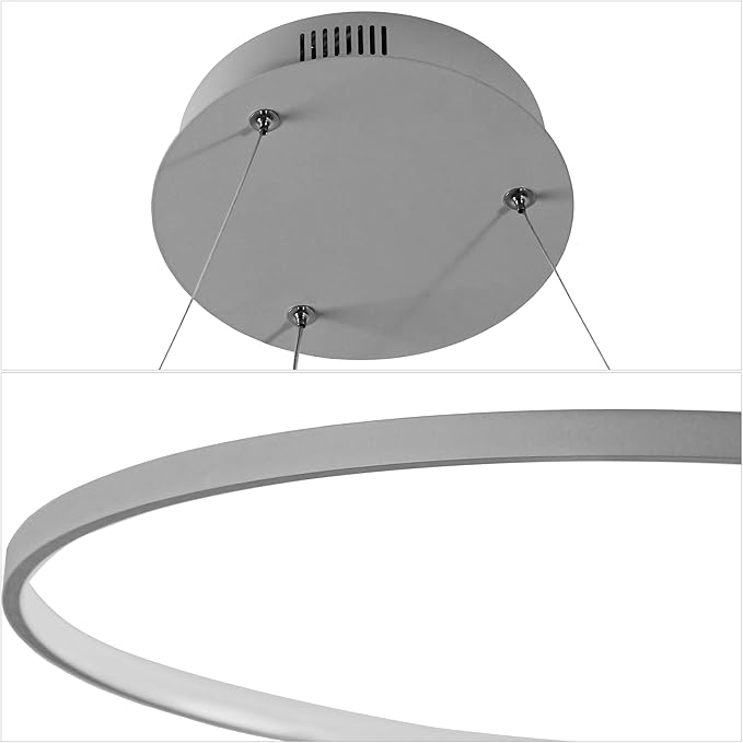 JONATHAN Y 35" Gray Modern Integrated LED Pendant Light, Dimmable Round Hoop Chandelier for Kitchen Island, Dining Room, Adjustable Height Metal Hanging Light (JYL7220E)
