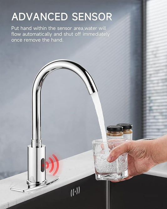 Touchless Bathroom Faucet 3 or 1 Hole, Motion Sensor Sink Faucets Hospital Hands Free Water Faucet with Temperature Mixer, Automatic Faucets Commercial Banhao