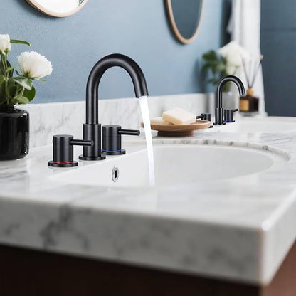 FGKQ Oil Rubbed Bronze Bathroom Faucet for Sink 3 Hole, Bathroom Sink Faucet with Pop Up Drain, 8 Inch Widespread Vanity Faucet 3 Hole, 360° Swivel Two Handle with Supply Lines