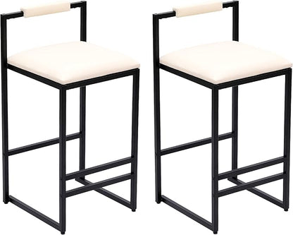 Set of 2 Counter Height Barstools Kitchen Island Stools with Back Modern Armless Metal Legs & PU Upholstered Chairs