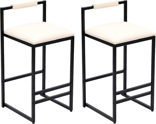 Set of 2 Counter Height Barstools Kitchen Island Stools with Back Modern Armless Metal Legs & PU Upholstered Chairs,for Living Room