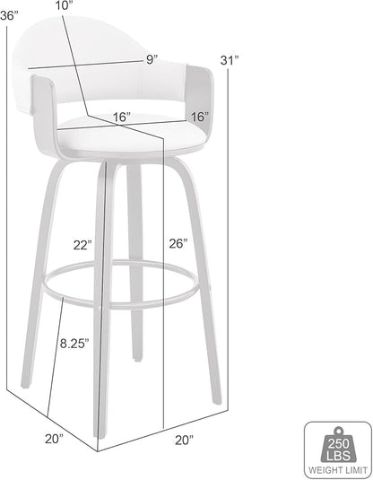 Armen Living Daxton Mid Century Modern Swivel Bar Stool for Kitchen Island Counter in Gray Faux Leather and Walnut Wood, 26" Seat Height