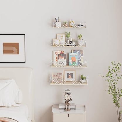 Amaoot Floating Shelves for Wall Set of 4, Different Sizes Mounted Wood Floating Shelf, Wall Shelves for Living Room, Bedroom, Bathroom, Kitchen, Farmhouse Decor, Office