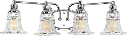 4-Light Bathroom Light Fixtures Over Mirror, Vintage Vanity Lights with Clear Floral Glass Shades, Chrome