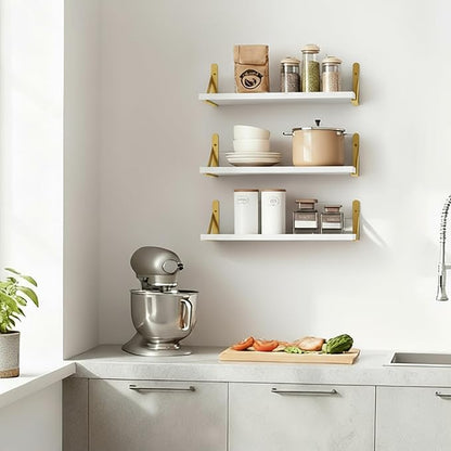 Fixwal Floating Shelves for Wall, Wood Wall Mounted Shelves for Bedroom, Bathroom, Living Room, Kitchen Storage and Decor(White, Set of 3, 16.5 Inch)