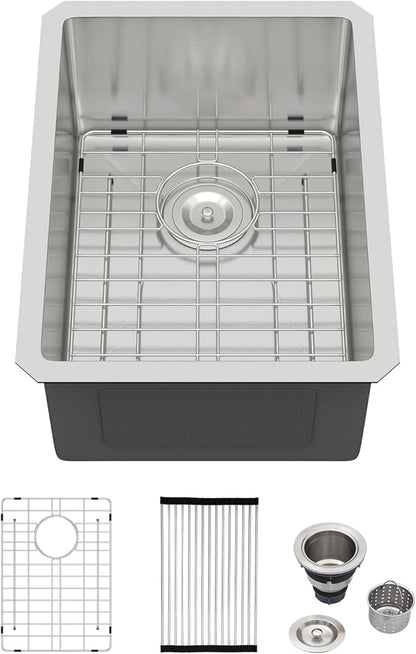 Logmey 15x20 Undermount Bar Sink,16-Gauge Heavy-Duty Stainless Steel Handmade Small Kitchen Sink,Scratch-resistant,Easy Clean,15x20x9 Single-Bowl Utility Sink for RVs and Prep Stations