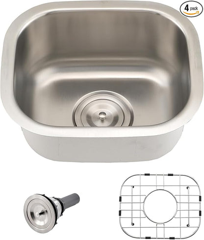 Stainless Steel Undermount Bar Sink-Bokaiya 15x12 Inch Small Undermount Sink Wet Bar Prep Sink 16 Gauge Outdoor Rv Single Bowl Kitchen Sink with Dish Grid