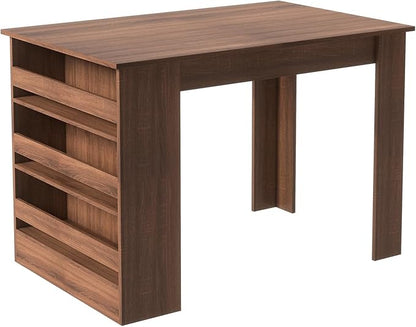 Homy Casa Industrial Dining Table, 43.3''Rectangular Kitchen Table, Farmhouse Bar Table with 3-Tier Storage Shelves for Home Dining Living Room, Brown