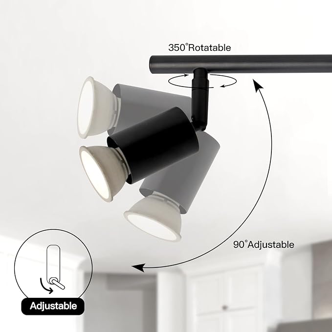 SEEBLEN 4-Light GU10 Track Lighting, Black Adjustable Ceiling Spot Light Kit, Industrial Flush Mount LED Track Light for Kitchen, Hallway, Living Room