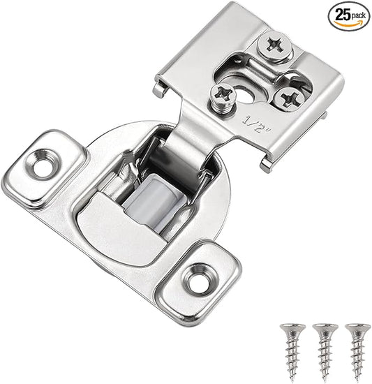 Probrico 50 Pack 25 Pair 1/2 inch Overlay Soft Close Cabinet Hinges Hidden Door Hinge for Kitchen Cabinet Hinges Concealed Self Closing Face Frame for Cupboard, Wardrobe, 105 Degree Opening Angel