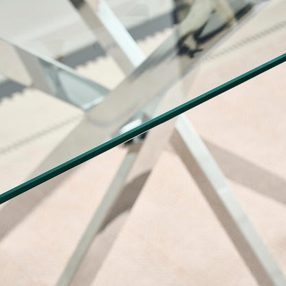 Square Dining Table for 4, 36 Inch Glass Kitchen Table with Silver X Metal Legs, Modern Tempered Glass Dinner Room Table for Small Space Dining Room Kitchen Restaurant
