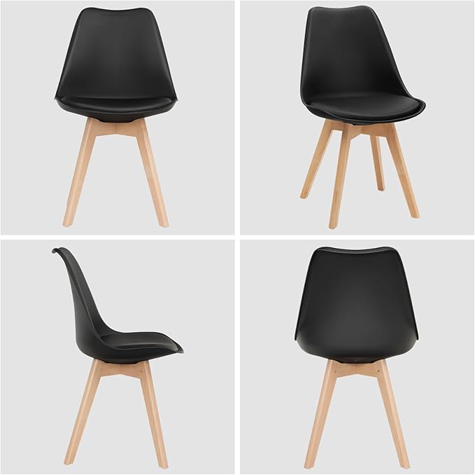 GOFLAME Dining Chairs Set of 4, Mid Century Modern Armless Kitchen Chairs with Soft Padded Cushion, Upholstered Side Chairs with Solid Wood Legs for Dining Room, Kitchen, Living Room (Black)
