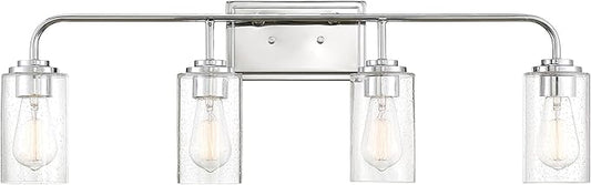 DESIGNERS FOUNTAIN 4-Lights Logan Vanity Light Fixture, 32 Inch Wall Mount Sconce for Bathroom, Bedroom or Mirror, Chrome, 96404-CH