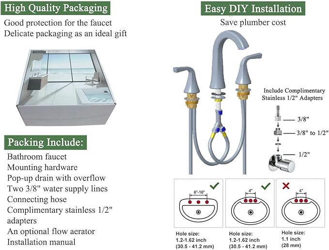 TimeArrow Bathroom Faucet with Pop-up Drain and Supply Lines, Brushed Nickel Widespread Bathroom Sink Faucet for Lavatory Vanity RV Farmhouse, TAF826-BN