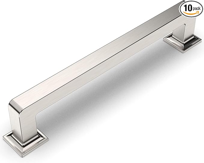 Amerdeco 10 Pack Brushed Satin Nickel Cabinet Pulls 6.3 Inch(160MM) Hole Centers Kitchen Cabinet Handles Cabinet Hardware Kitchen Handles for Cabinets Cupboard Handles Drawer Pulls ZH0019