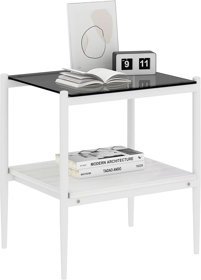 Set of 2 Glass End Table, 2-Layer Glass Living Room Table, Modern Tea Table Side Tables for Home Office Furniture