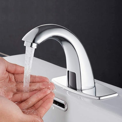 Automatic Sensor Touchless Bathroom Sink Faucet Chrome Pop Up Drain with Overflow Include Electronic Bathroom Faucet Motion Activated Hands-Free Vessel Sink Tap Brass Battery or Plug Powered