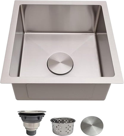 16 Inch Bar Sink Undermount – Delironexu 18 Gauge Stainless Steel Small Kitchen Sink, 16"x16"x8" Square Small Bar sink, Single Bowl Wet bar Sinks with Brushed Finish for Outdoor, RV, and Prep Use