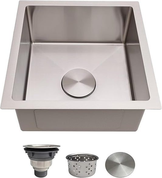 16 Inch Bar Sink Undermount – Delironexu 18 Gauge Stainless Steel Small Kitchen Sink, 16"x16"x8" Square Small Bar sink, Single Bowl Wet bar Sinks with Brushed Finish for Outdoor, RV, and Prep Use