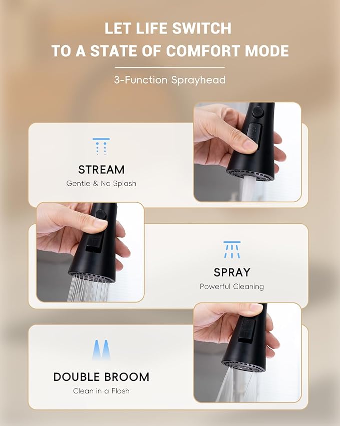 Touchless Matte Black Kitchen Sink Faucet with Pull Down Sprayer, Motion Sensor Touch on Faucets for Kitchen Sink, 360° Swivel Spout