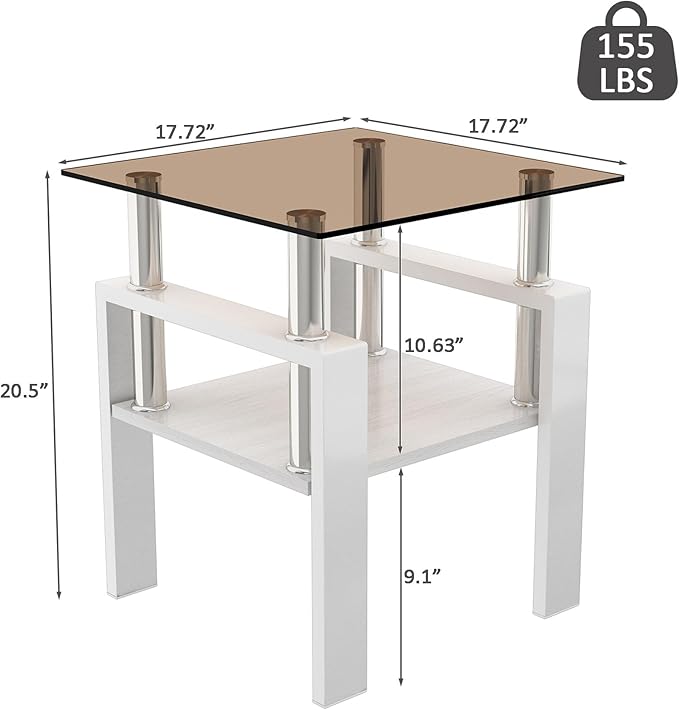 Set of 2 Glass End Table, 2-Layer Glass Living Room Table, Modern Tea Table Side Tables for Home Office Furniture