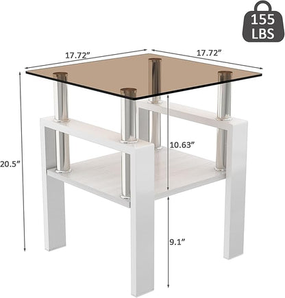 Set of 2 Glass End Table, 2-Layer Glass Living Room Table, Modern Tea Table Side Tables for Home Office Furniture