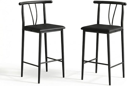 IDEALHOUSE 25.2" Bar Stools Set of 2 with Wide PU Upholstered Seat, Counter Height Bar Stools Set with Footrest & Curved Back, Metal Barstools Set for Kitchen Islands, Counter Bars, Black