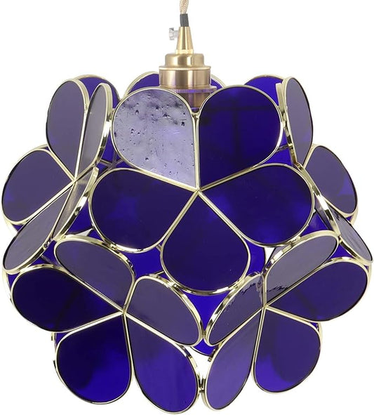 Bieye L11018 Petals Tiffany Style Stained Glass Ceiling Pendant Light for Home Decoration (Cobalt Blue, 12" Cherry Blossom)