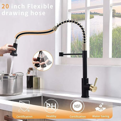 GIMILI Touchless Spring Kitchen Faucet with Soap Dispenser,Matte Black&Gold
