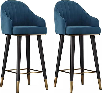 Swivel Stools Set of 2, Counter Height stools with Back and Footrest, Upholstered Chairs for Dining Room Home Kitchen Island,Blue-Sitting Height 75cm