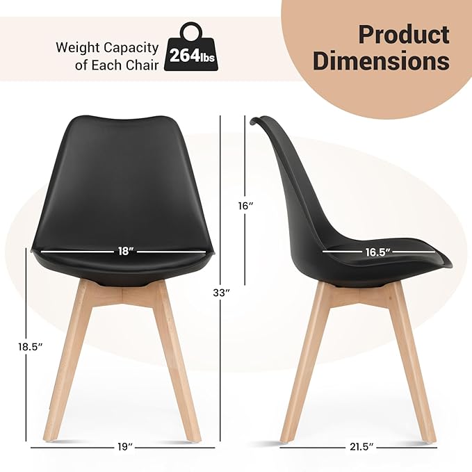 GOFLAME Dining Chairs Set of 4, Mid Century Modern Armless Kitchen Chairs with Soft Padded Cushion, Upholstered Side Chairs with Solid Wood Legs for Dining Room, Kitchen, Living Room (Black)
