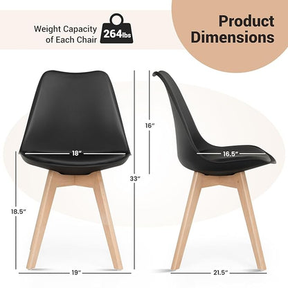 GOFLAME Dining Chairs Set of 4, Mid Century Modern Armless Kitchen Chairs with Soft Padded Cushion, Upholstered Side Chairs with Solid Wood Legs for Dining Room, Kitchen, Living Room (Black)