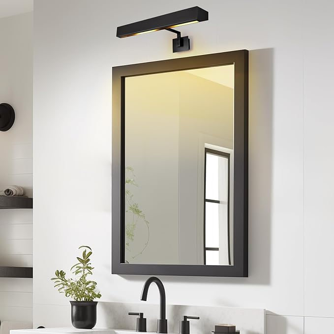 Hardwired Picture Lights for Wall 24in, Matte Black Bathroom Vanity Sconce over Mirror, Vintage Industrial Gooseneck Barn Light, Classic Art Lighting for Painting, Poster, Frame (Bulb Included)